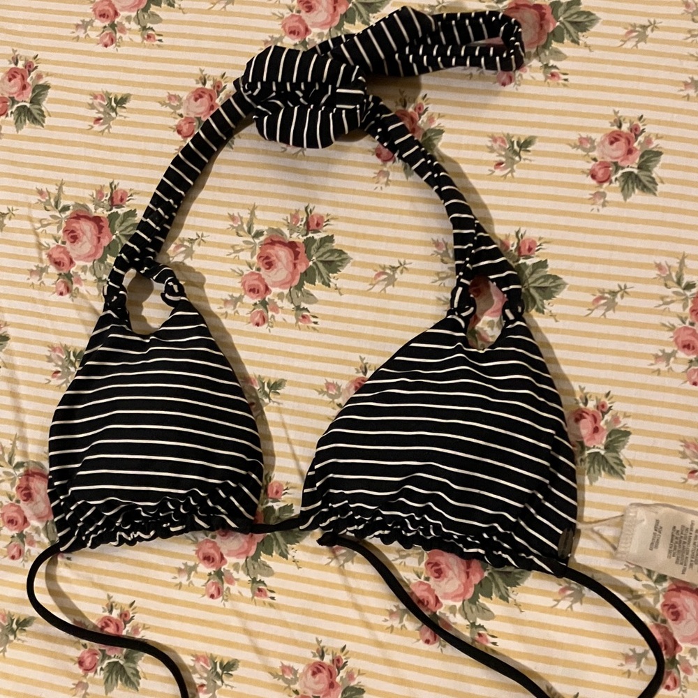 Black and White Striped Bikini Top